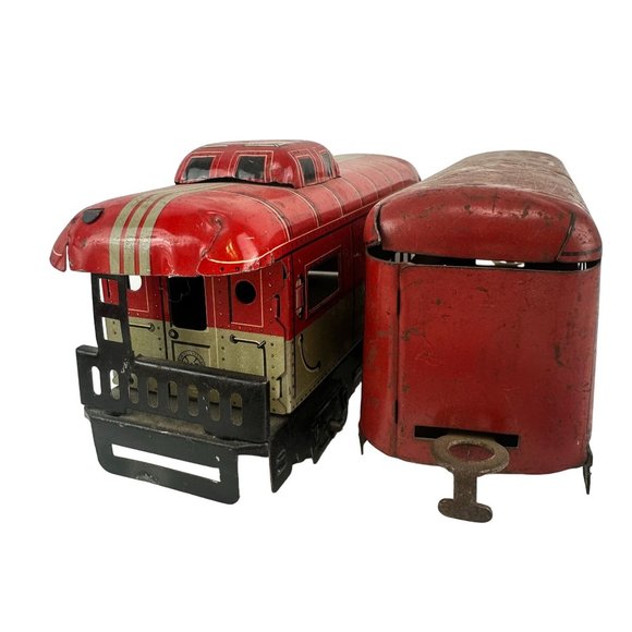 Lot of Two Vintage Marx Tin Railroad Train Passenger Car & Caboose Toy - Picture 7 of 9